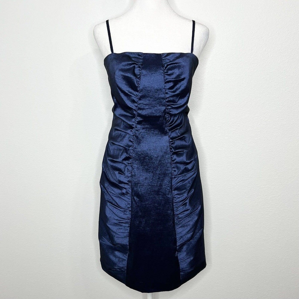 Calvin Klein Metallic Blue Taffeta Sleeveless Ruched Cocktail Party Dress Sz 10 - Picture 12 of 12
